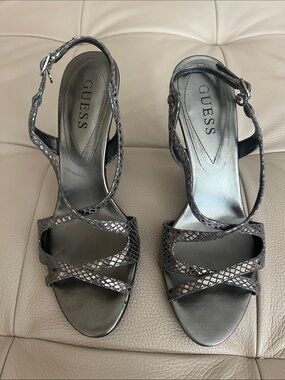 Guess Snake-Print Strappy Slingback Heels